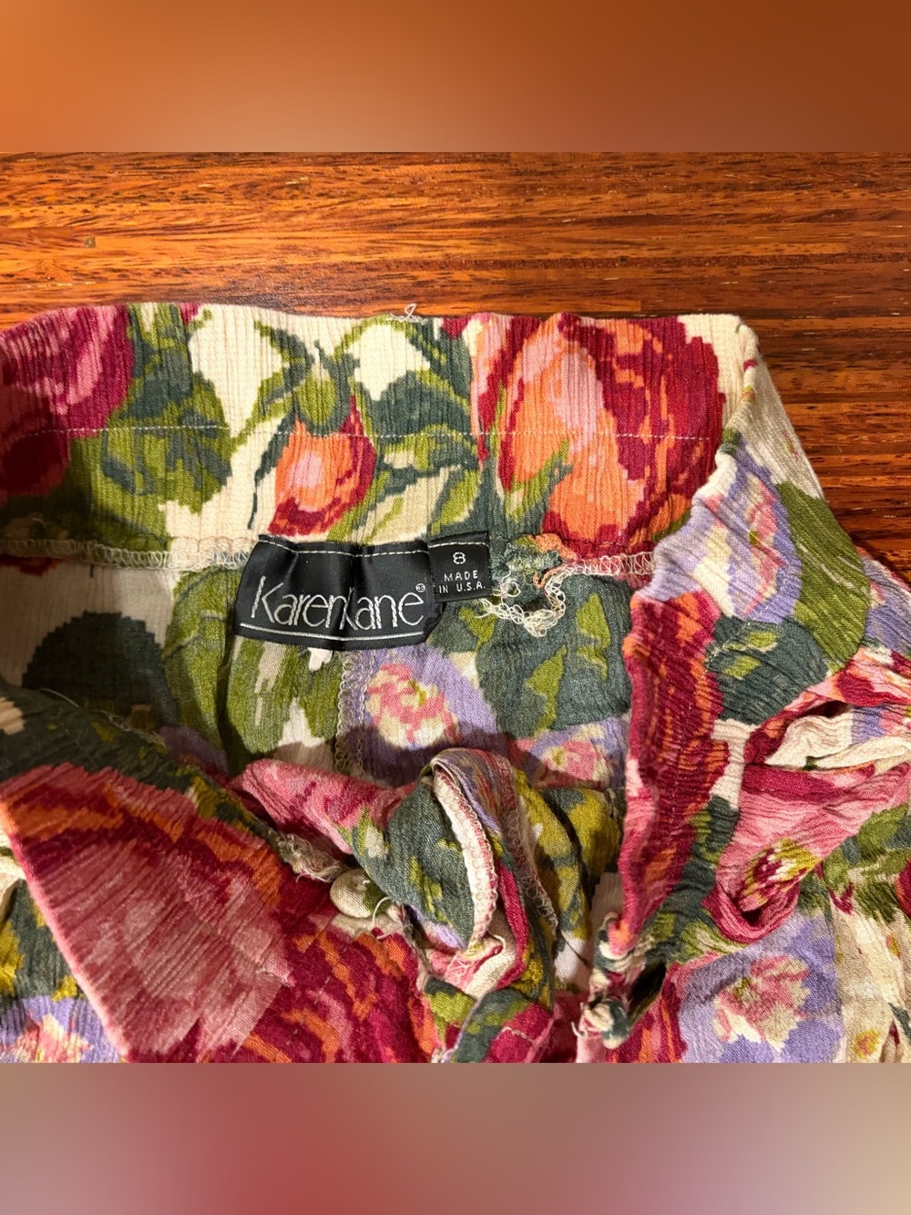Vtg Karen Kane Floral Tapestry Rayon High Waisted Pleated Pants USA Made 8 - Picture 3 of 7